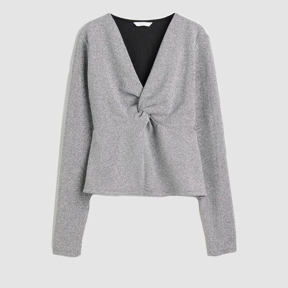 H&M silver glitter front twist long sleeve top